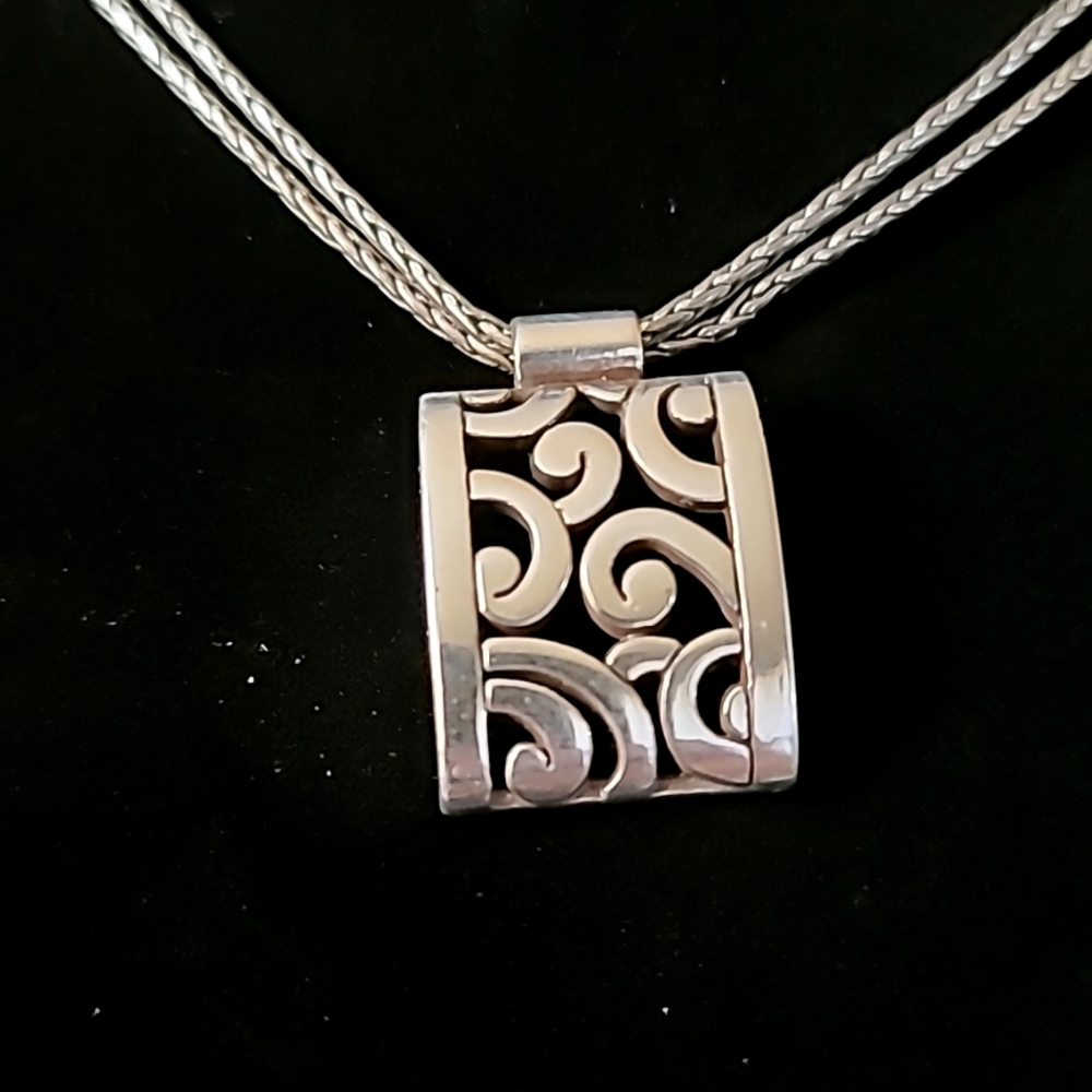 Vintage Brighton Silver Plated Rectangular Filigr… - image 4